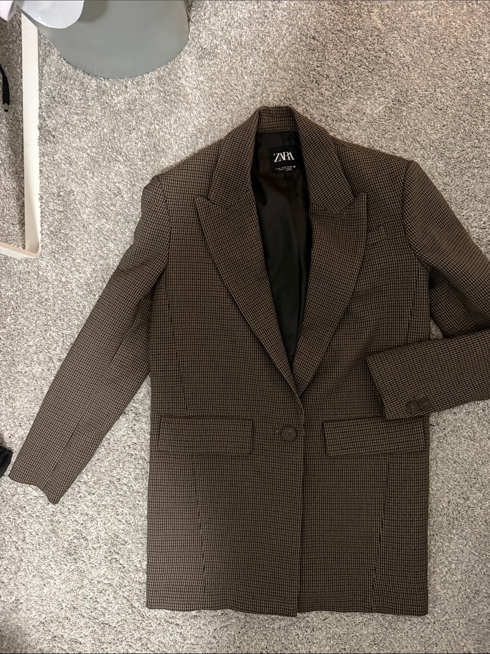 Zara Brown Houndstooth Tailored Oversized Blazer